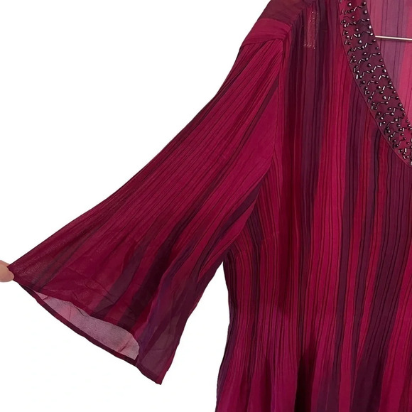 Added Dimensions for Catherines Blouse 3X Beaded Accordion Pleated Cranberry Red - Picture 3 of 7